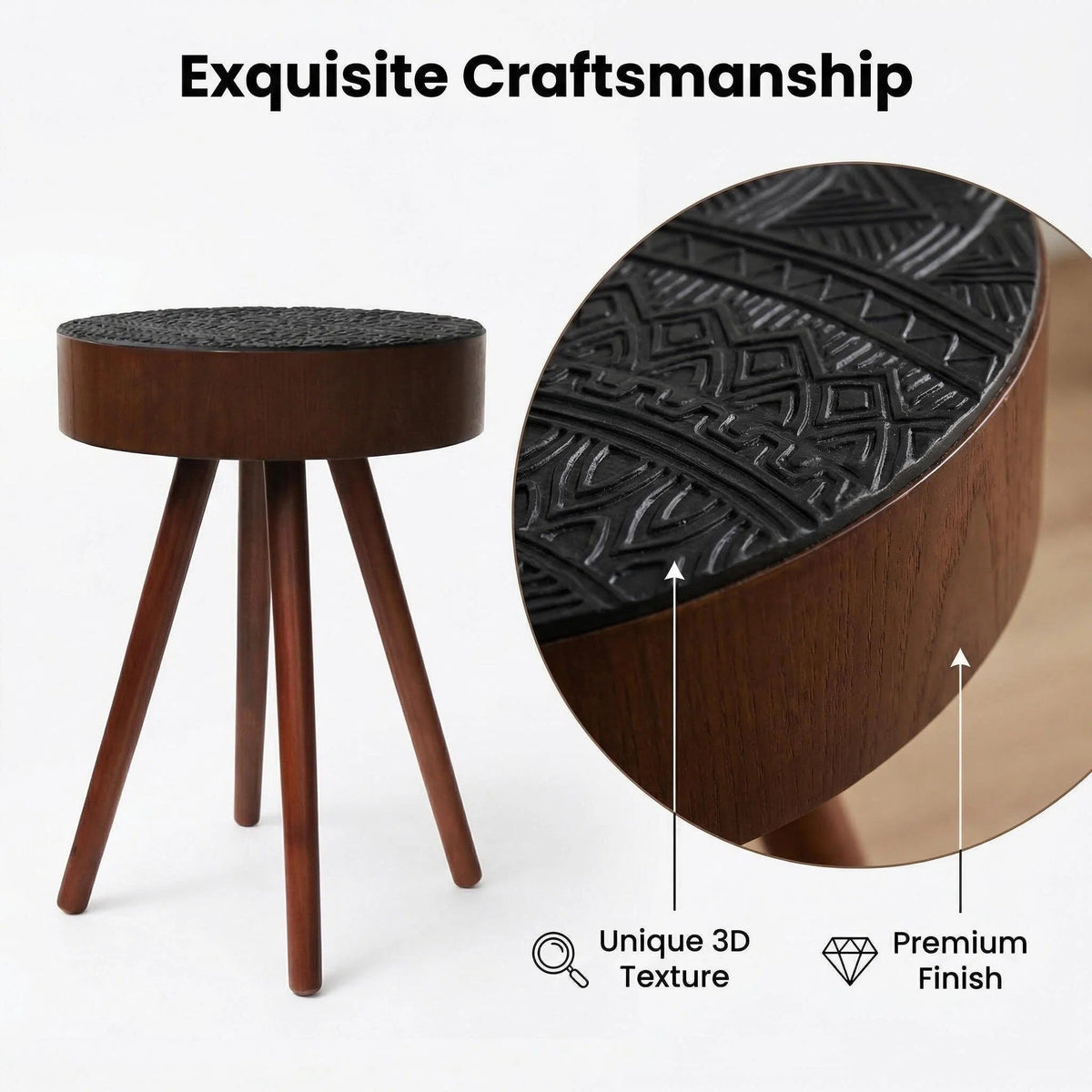 15.7" Round Small Drink Table with Solid Wood Legs