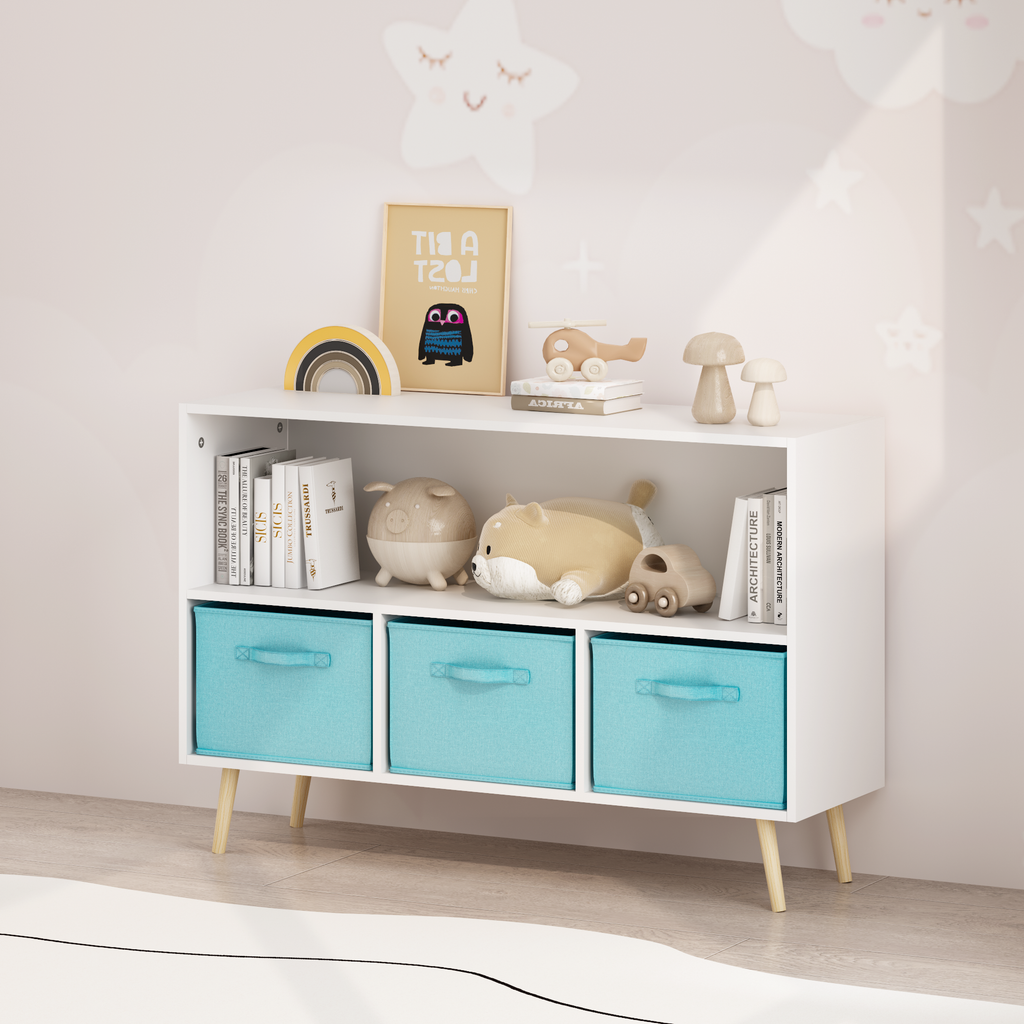 Kids Bookcase with Collapsible Fabric Drawers