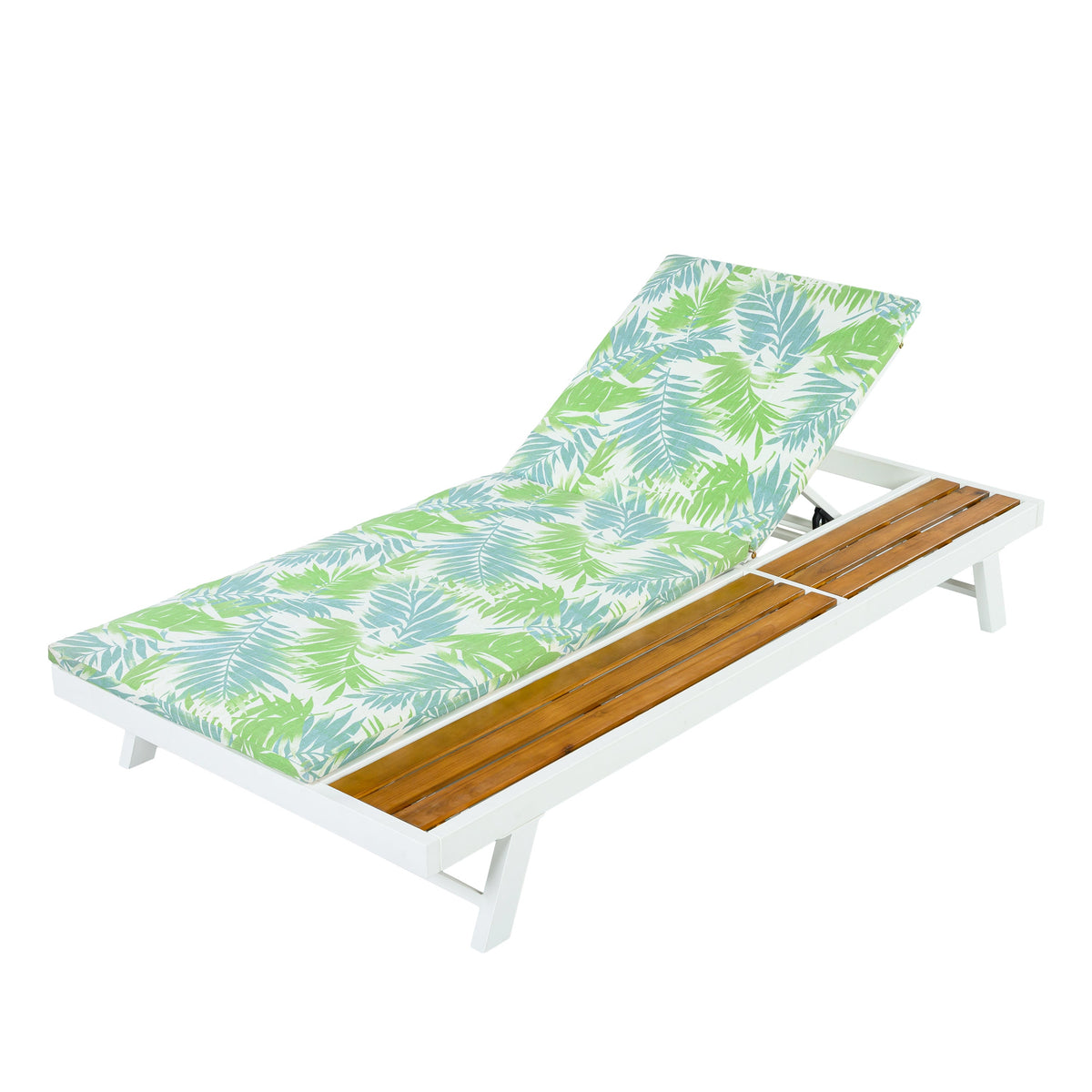 White Iron + Teak Finish Outdoor Chaise Lounge Set