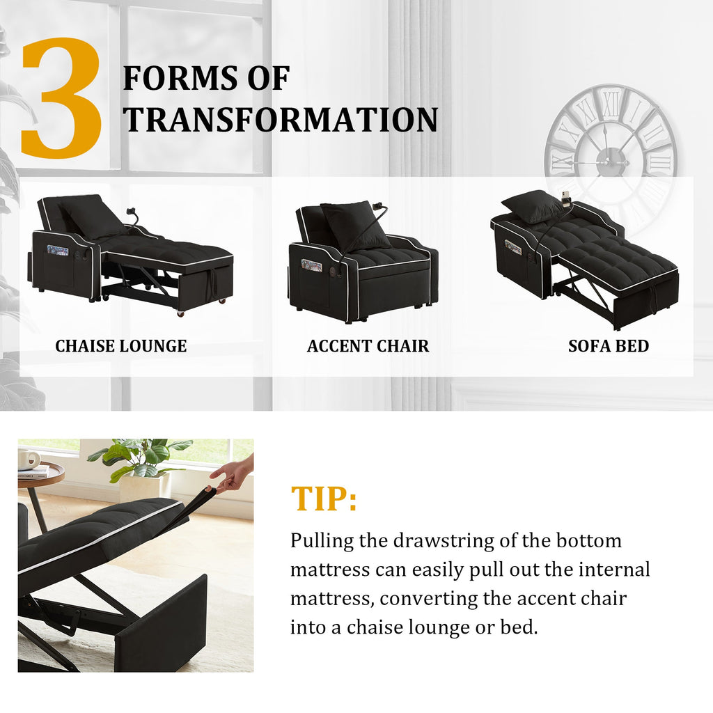 Sleeper Sofa Chair Bed - 3 In 1 Convertible Design