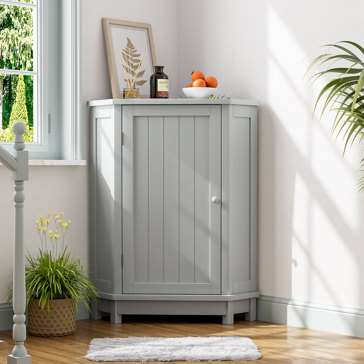 Grey Triangle Corner Bathroom Cabinet