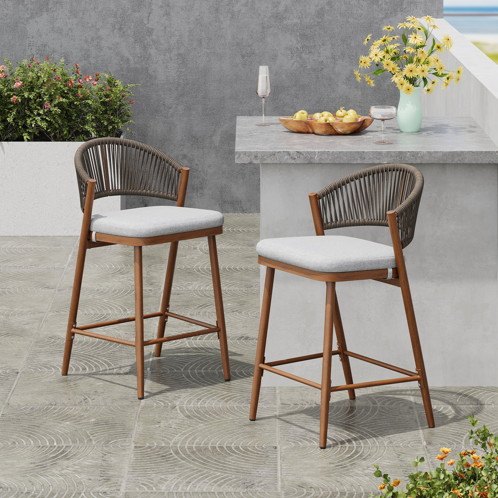 Outdoor 26" Seat Height Aluminum Frame Counter Stools - Set of 2
