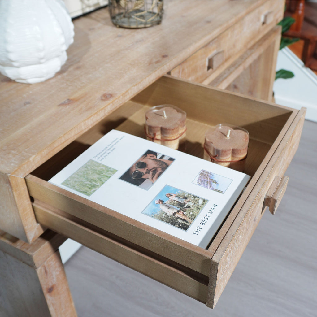 Rustic Wooden Console Table with 3 Drawers