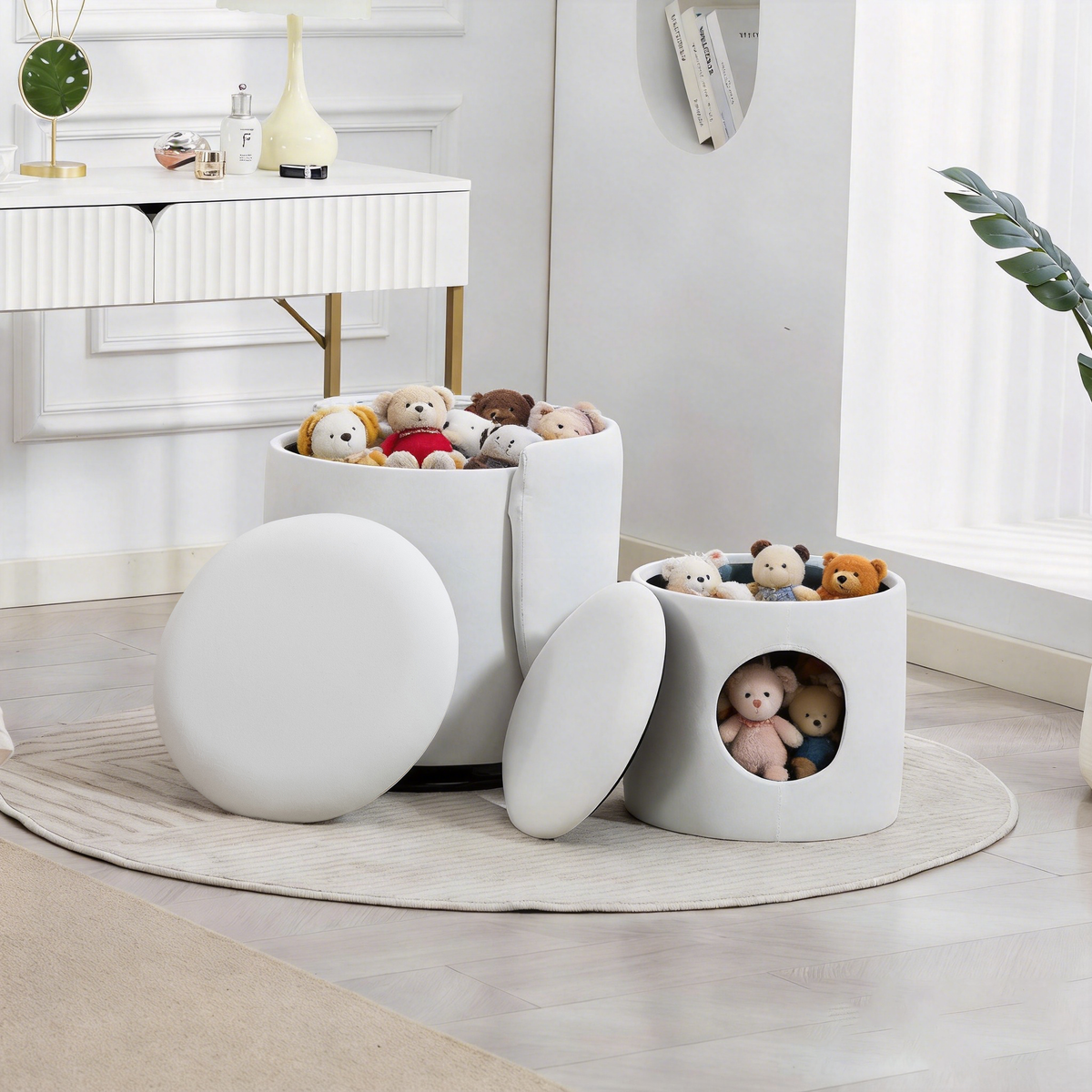 Stylish Upholstered Barrel Chair: 360° Swivel Vanity Stool