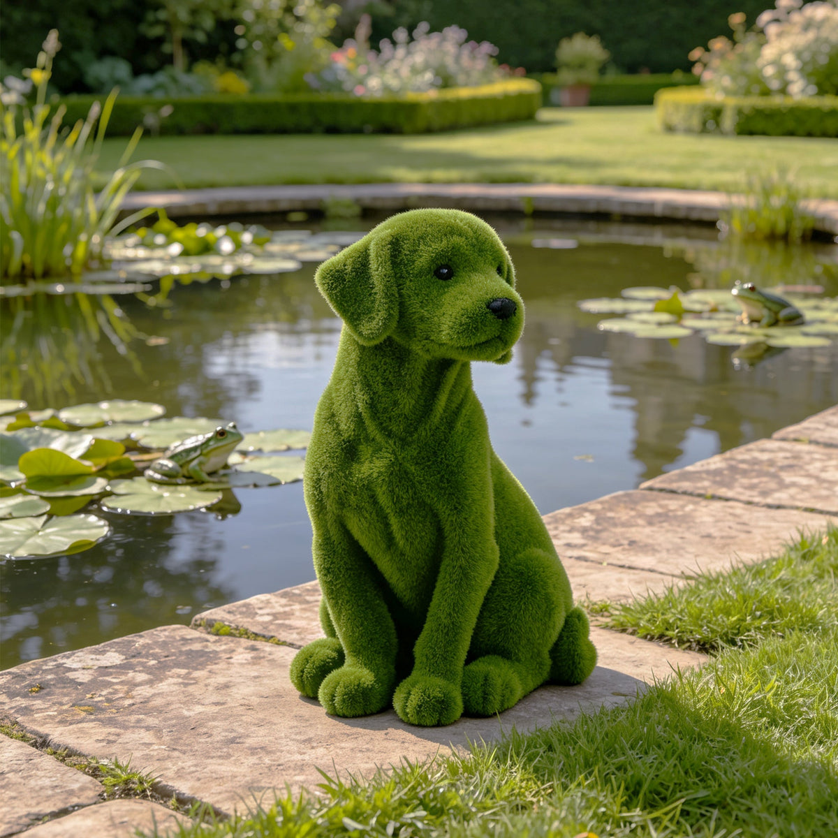 Flocked Dog Garden Statue - Style B