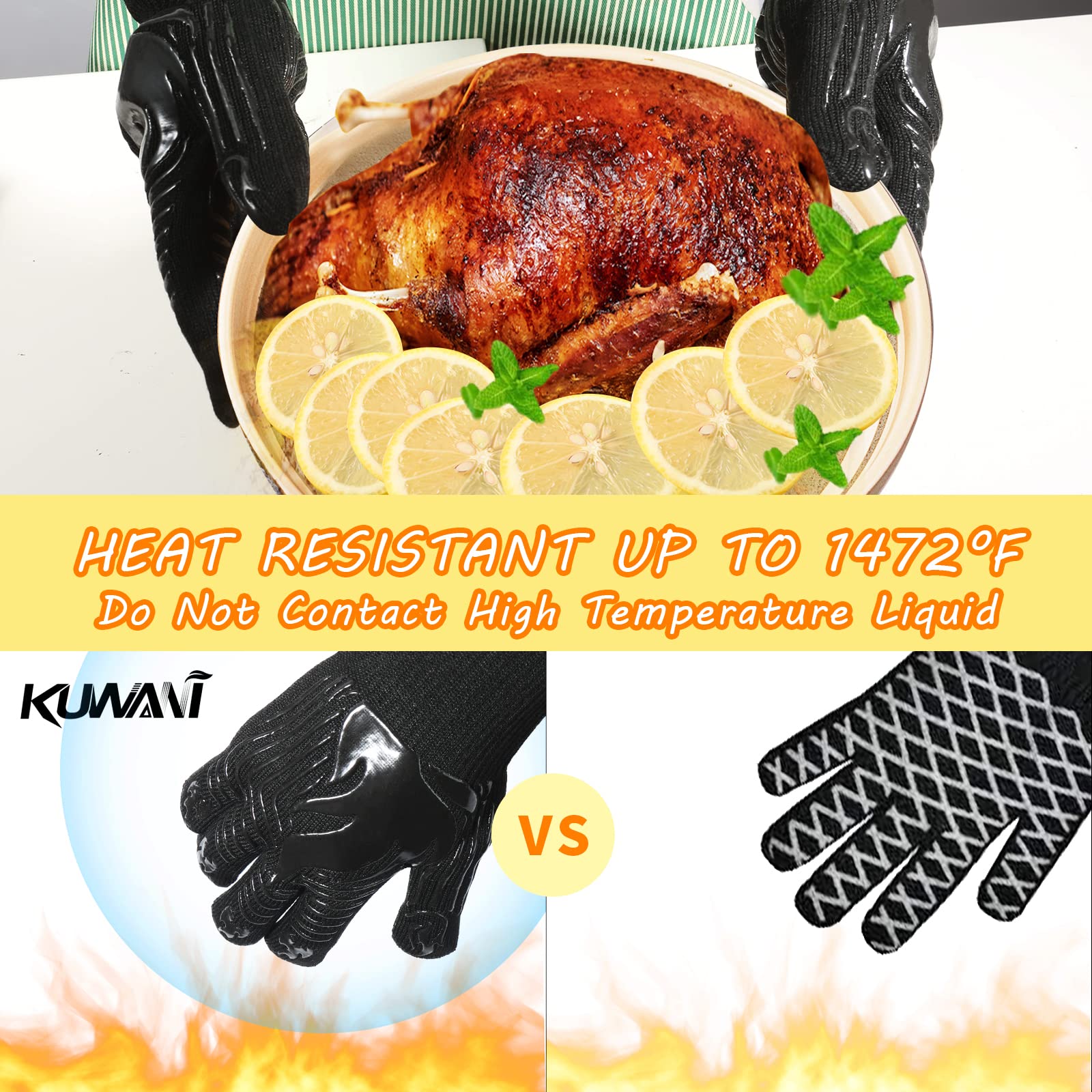 BBQ Gloves – 1472°F Heat Resistant Fireproof Mitts