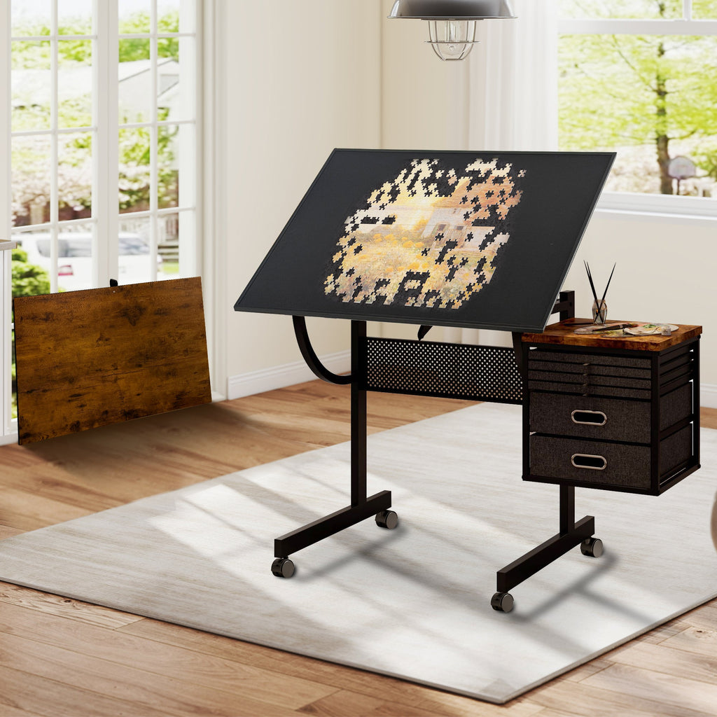1500 Pieces Jigsaw Puzzle Table with Wheels - Black