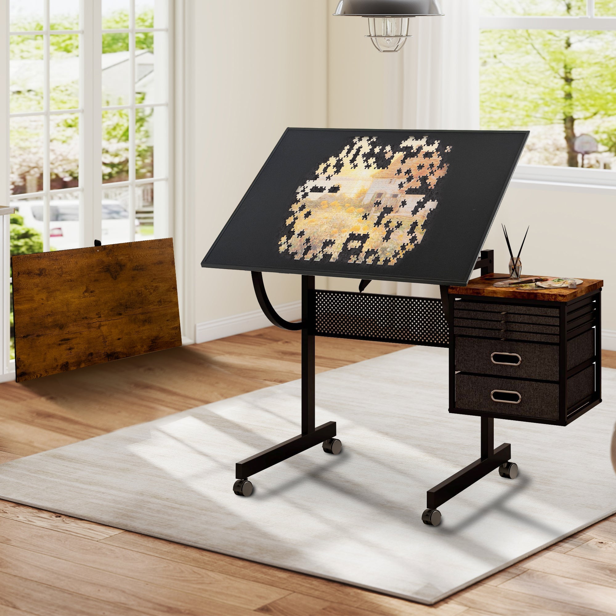 1500 Pieces Jigsaw Puzzle Table with Wheels - Black