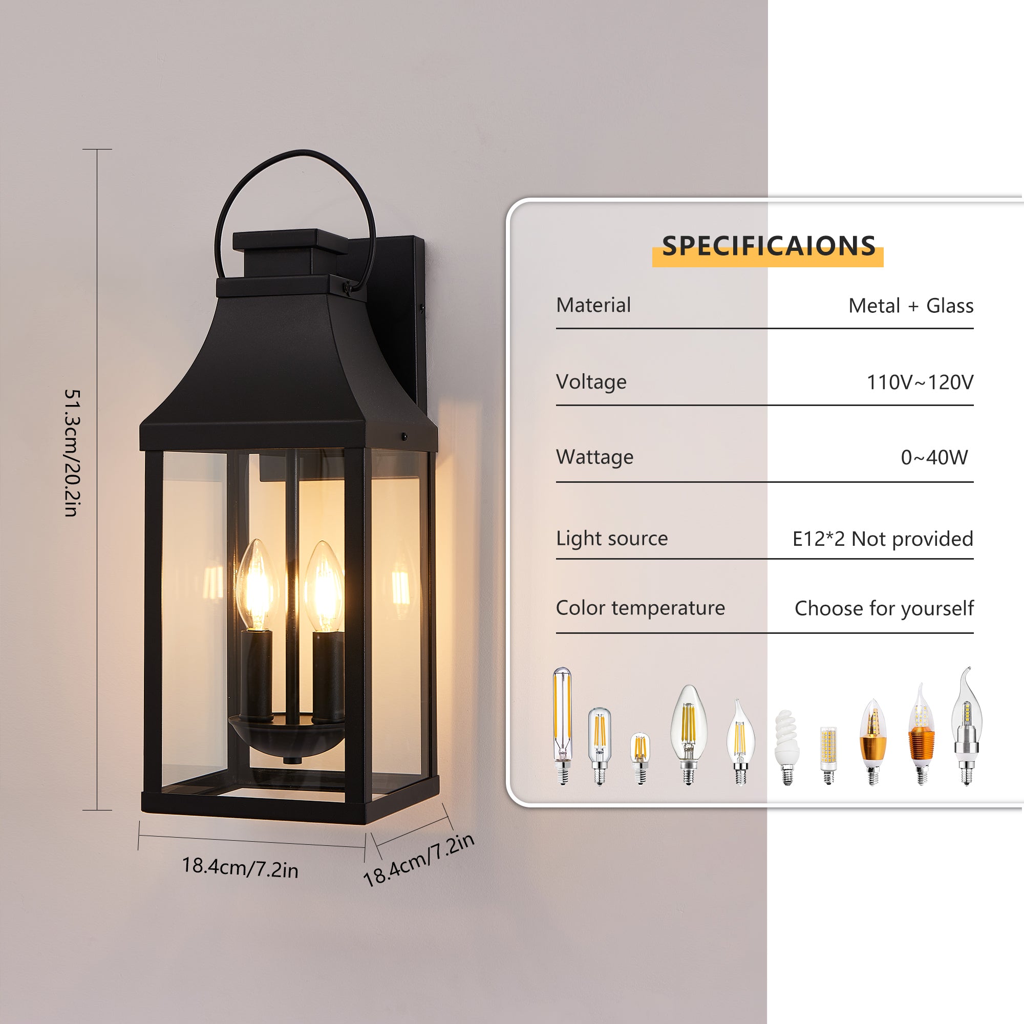 20'' Outdoor Wall Light, 2-Pack Porch Light Outdoor Wall Sconce Lantern