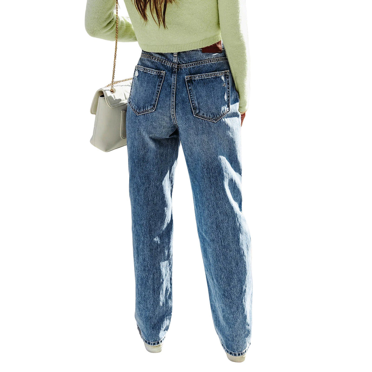 Women's Loose-fit Straight-leg Ripped High-elastic Jeans
