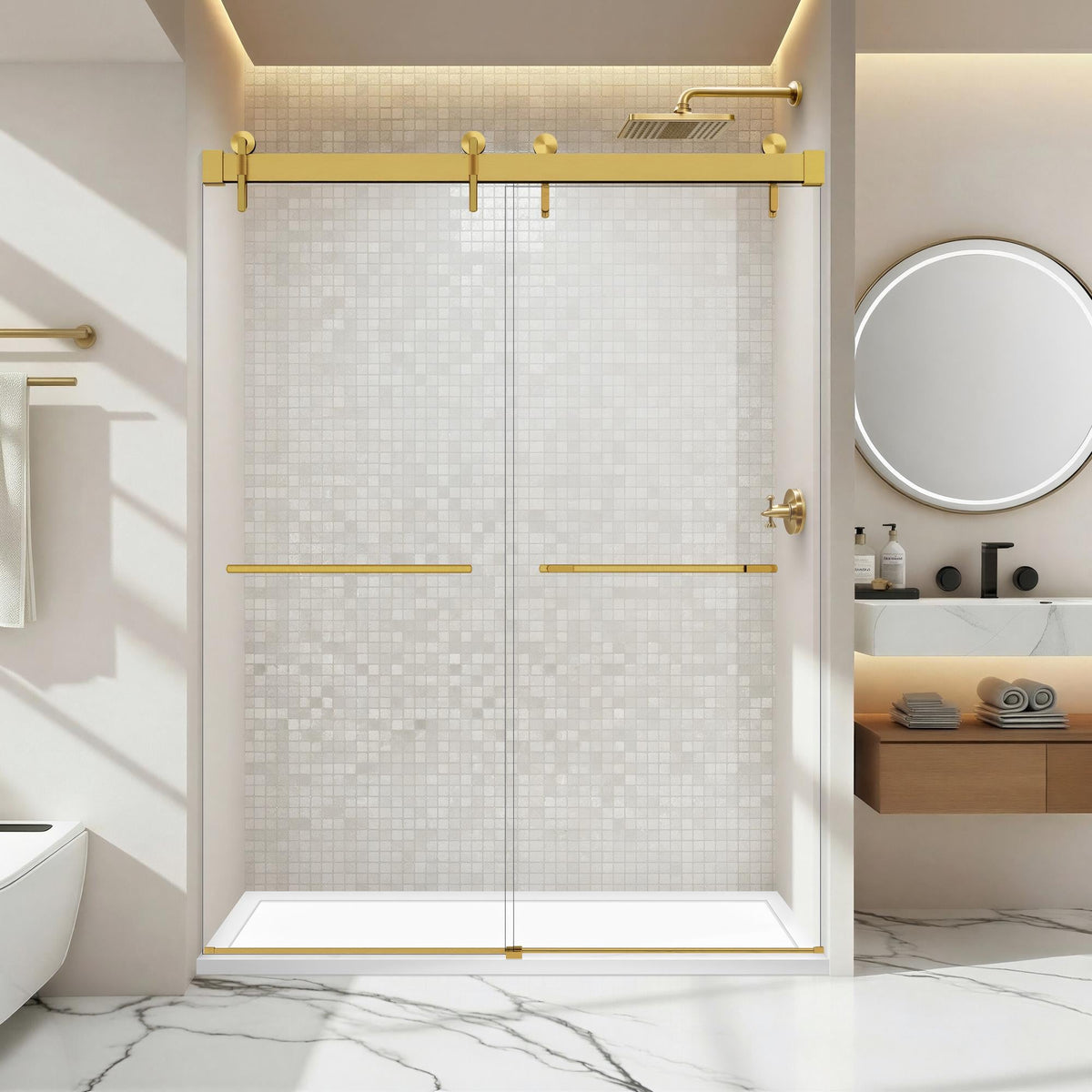 Frameless Double Sliding Shower Door - 57-60 Inch (10mm Thick)