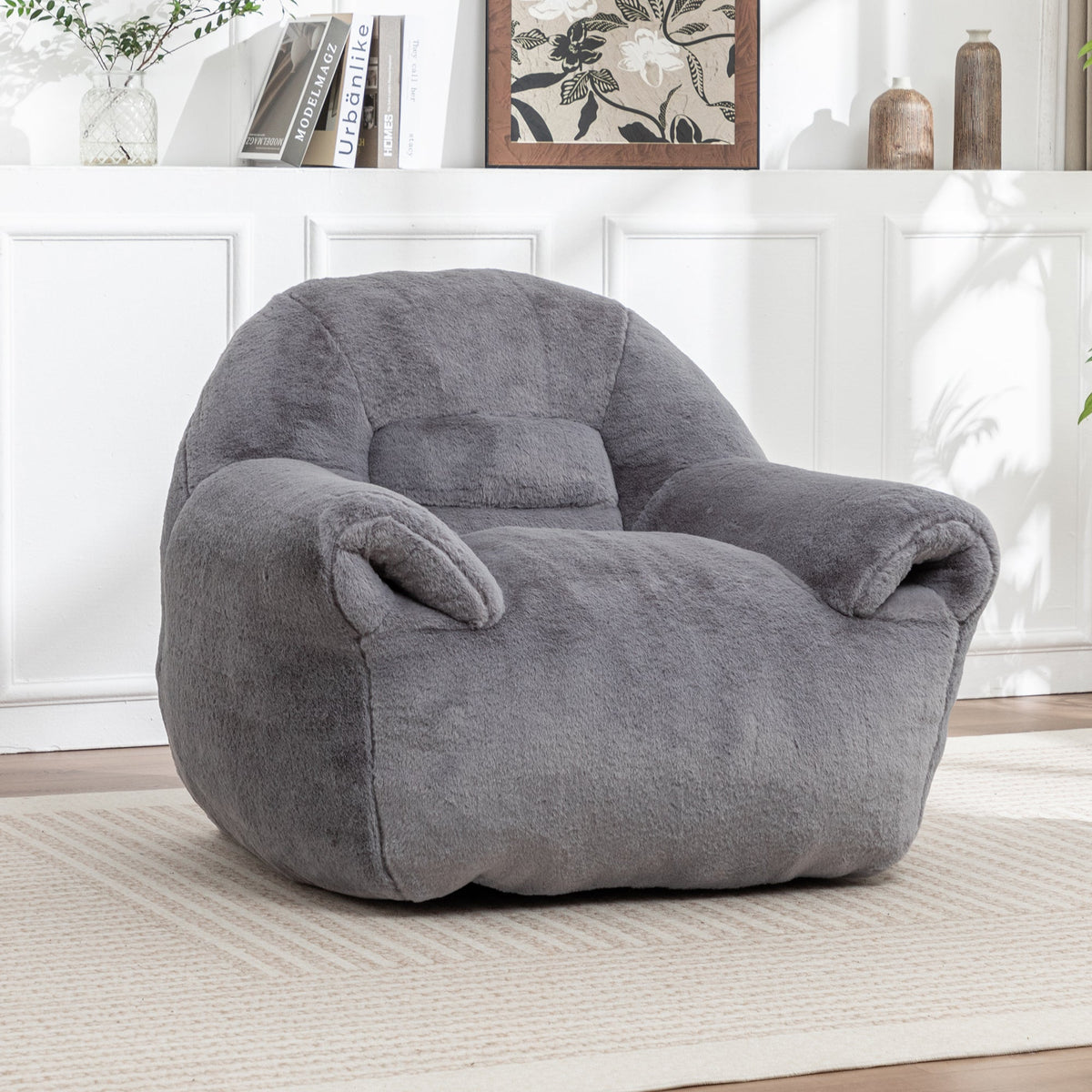 Comfy Faux Fur Bean Bag Chair with Back Support