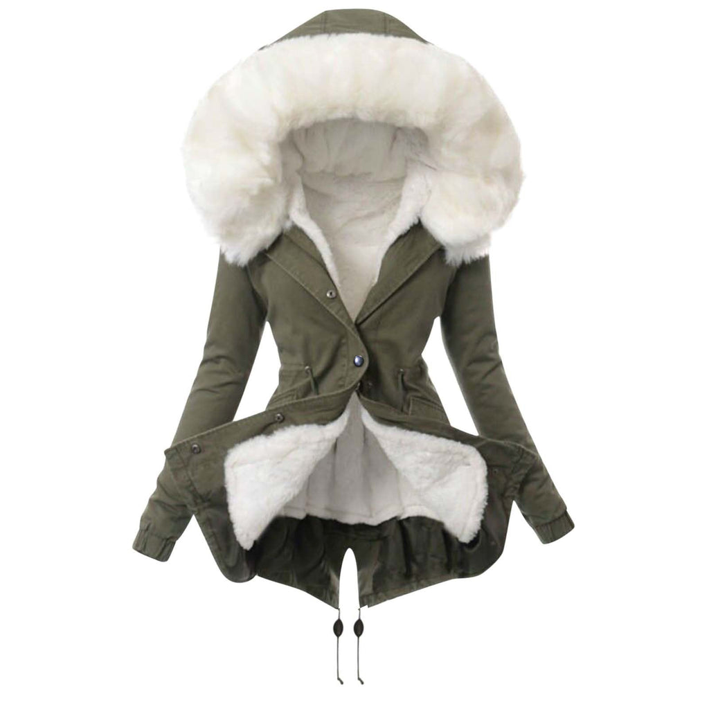 Womens Winter Warm Faux Fur Collar Zip-Up Long-Sleeve Coat