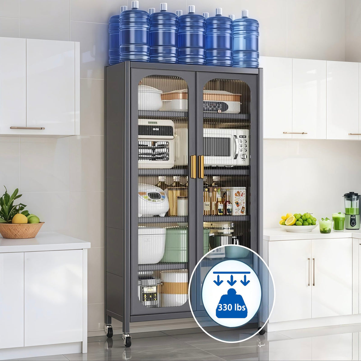 Open-Door Kitchen Shelving Multilevel Storage Cabinet