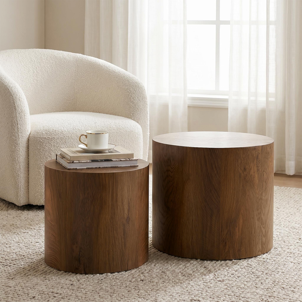 Nesting Coffee Table Set of 2, Modern Round Design