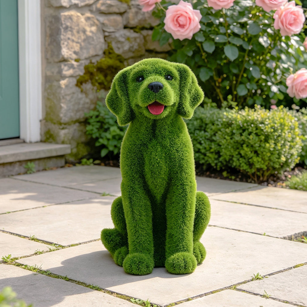 Flocked Dog Garden Statue - 13.78" Resin Figurine