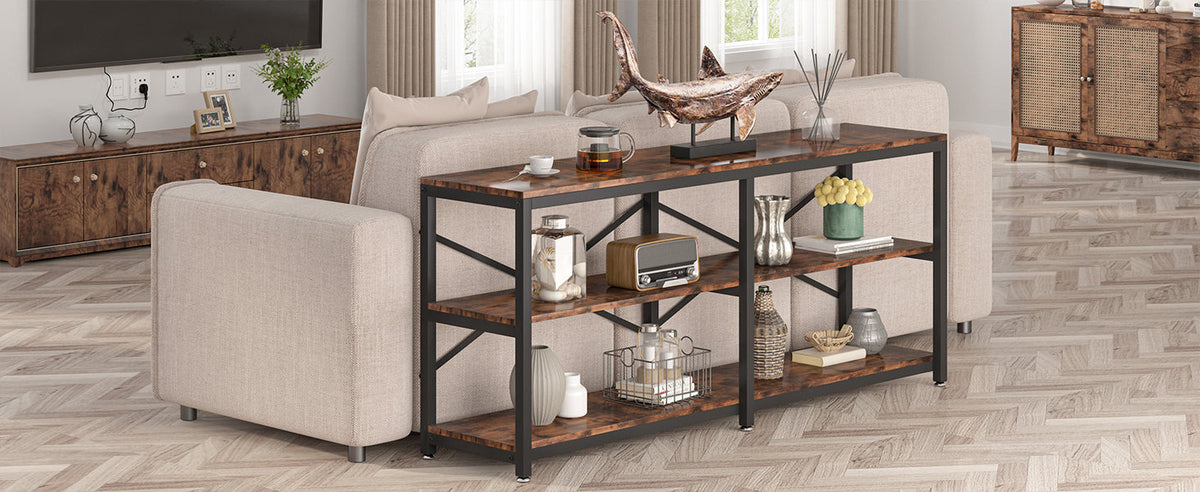70.9" Extra Long Console Table with Storage Shelves