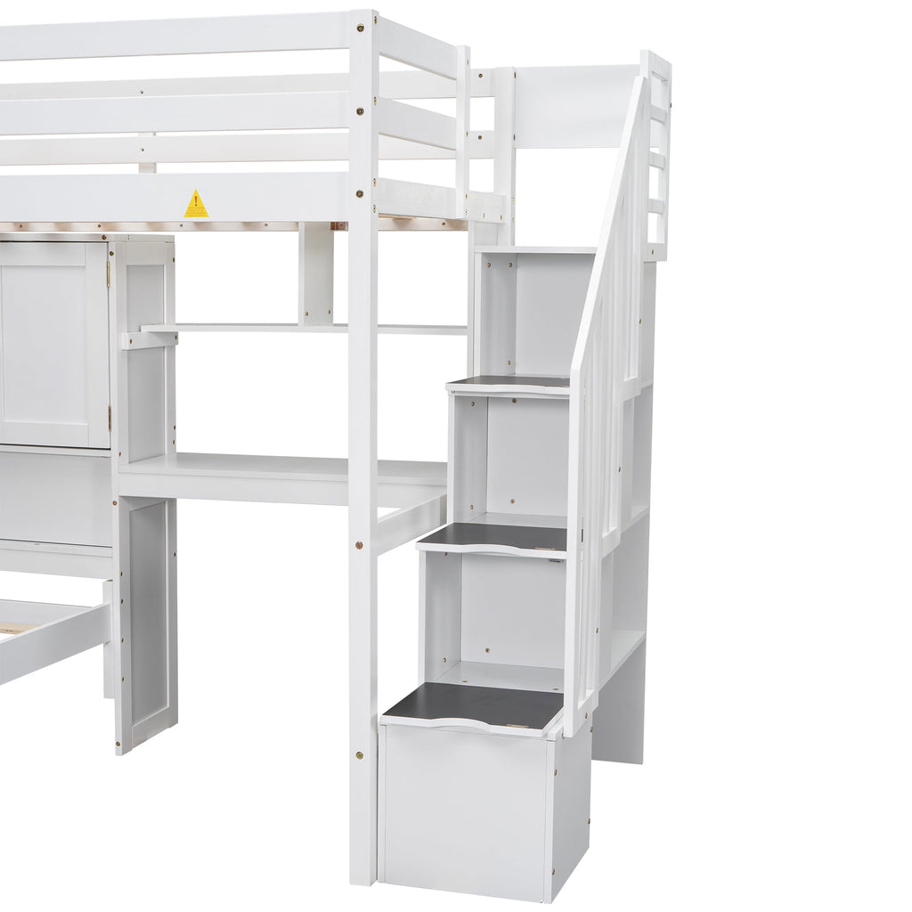 Twin Over Twin Loft Bed with Built-in Desk and Staircase