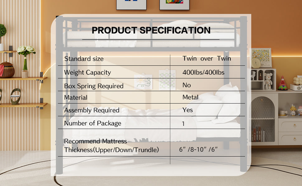 Convertible Twin Metal Bunk Bed Frame