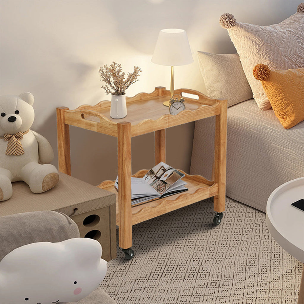 Solid Rubberwood Rolling Side Table