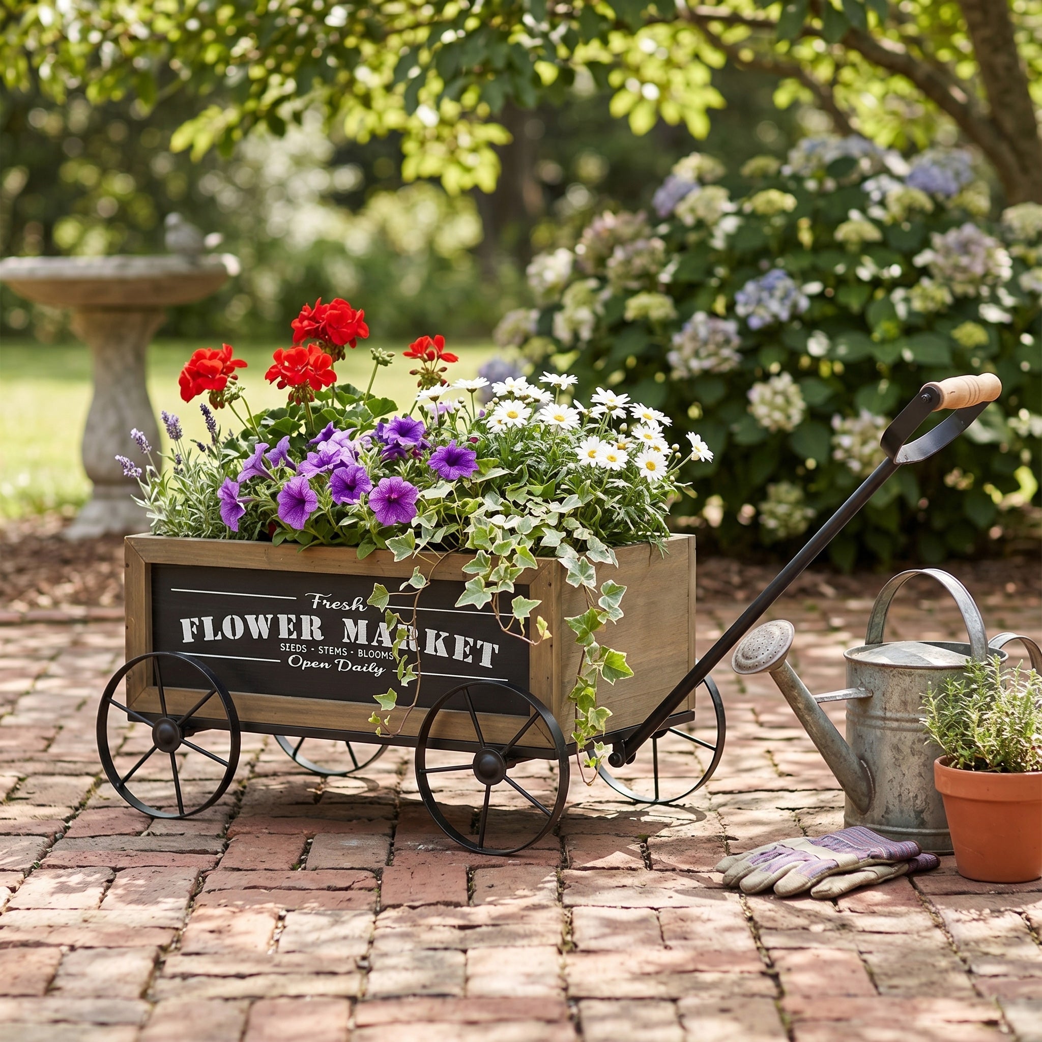 Rustic Wooden Wagon Planter