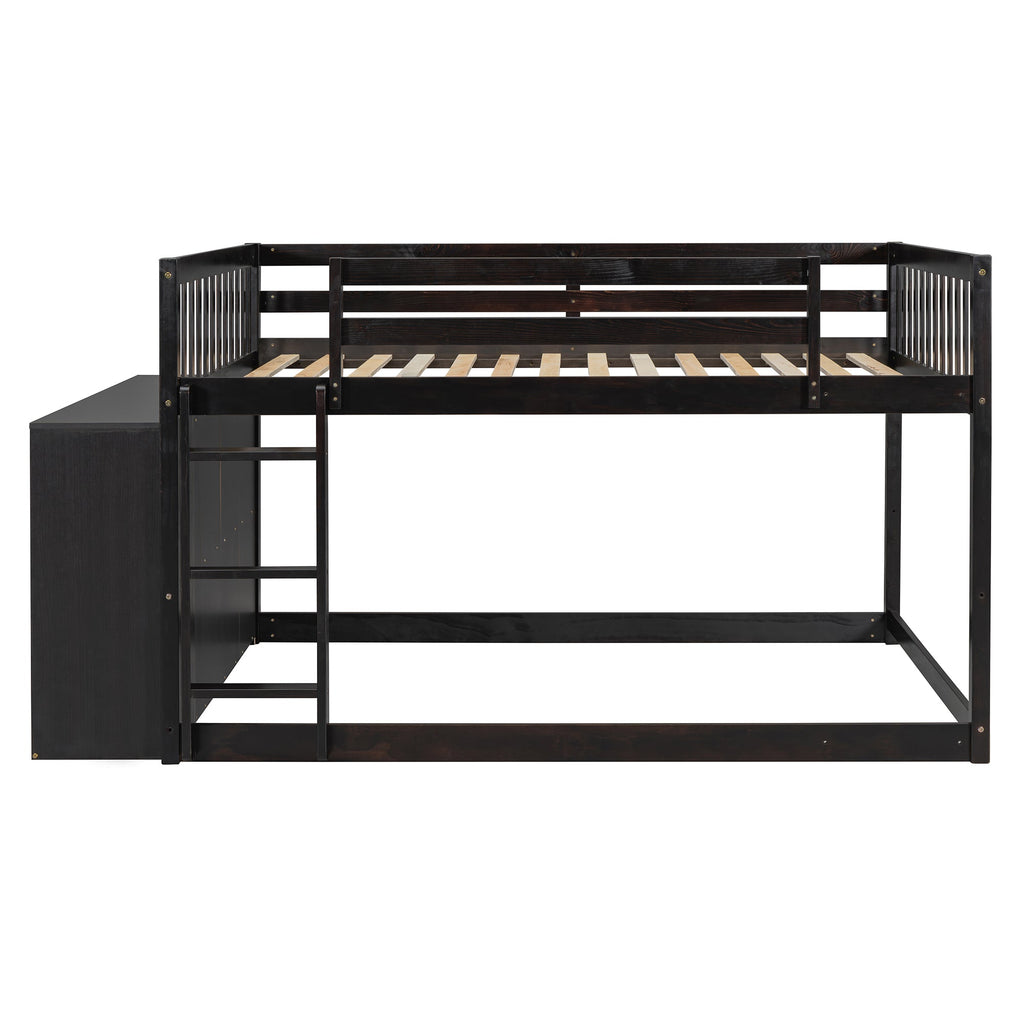 Full Over Full Bunk Bed with 4 Drawers and 3 Shelves - Espresso