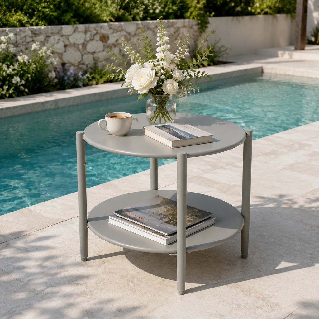 Metal Round Side Table with 2-Tier Design