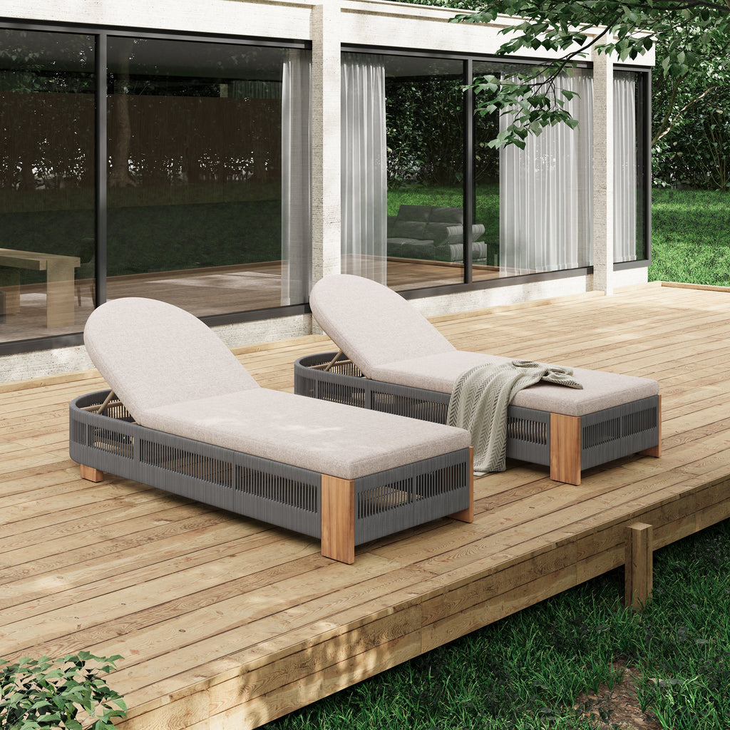 Outdoor Acacia Wood Patio Adjustable Lounge Chair Set of 2