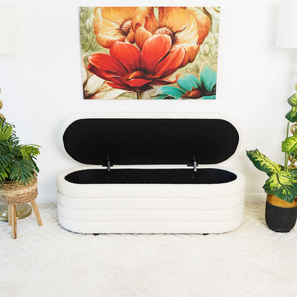 Cabana White Boucle Bench