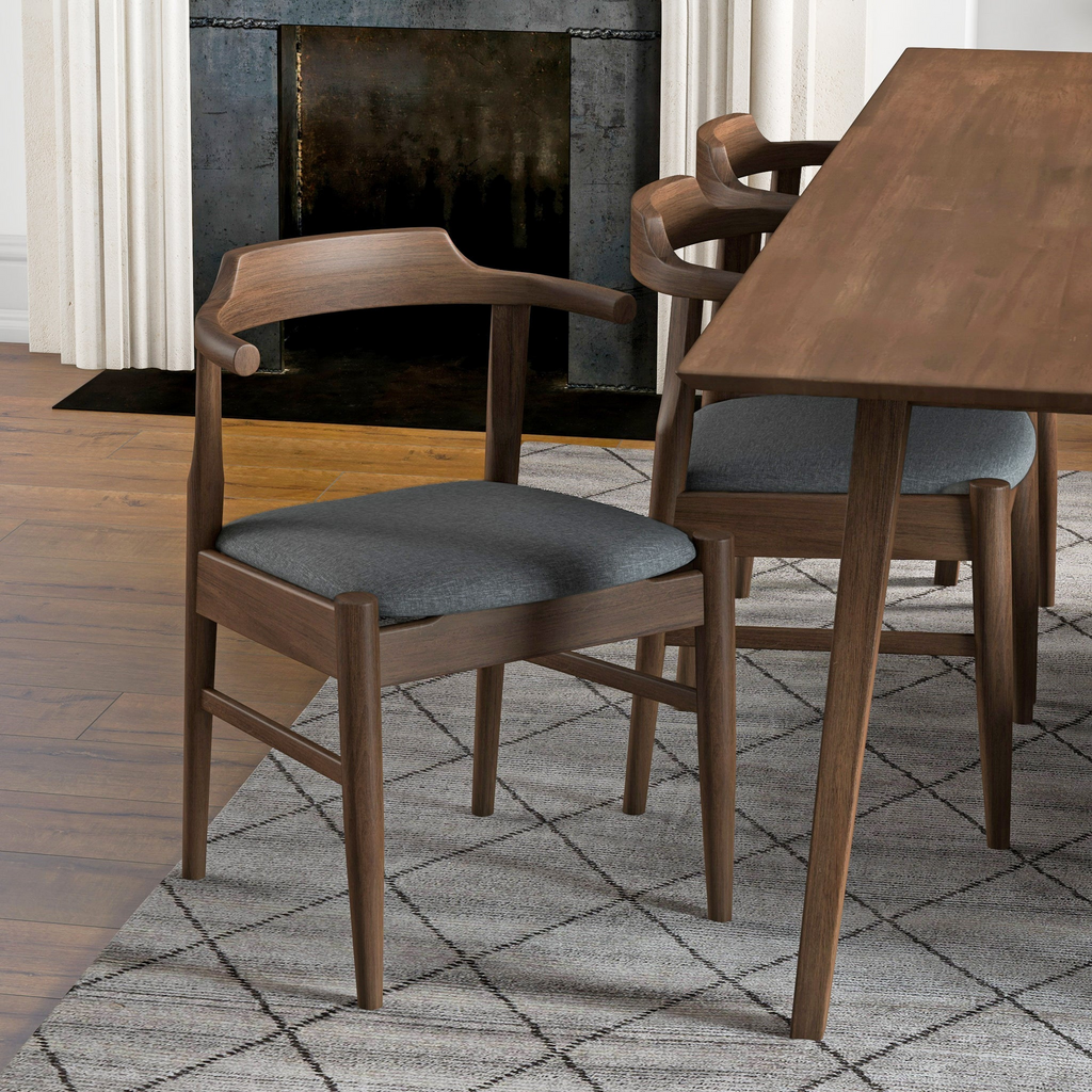 Leon Mid-Century Modern Grey Fabric Dining Chair Set of 2