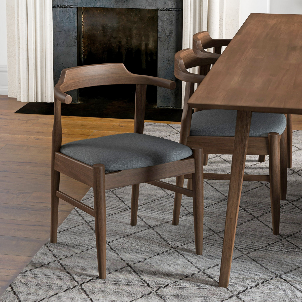 Leon Mid-Century Modern Grey Fabric Dining Chair Set of 2