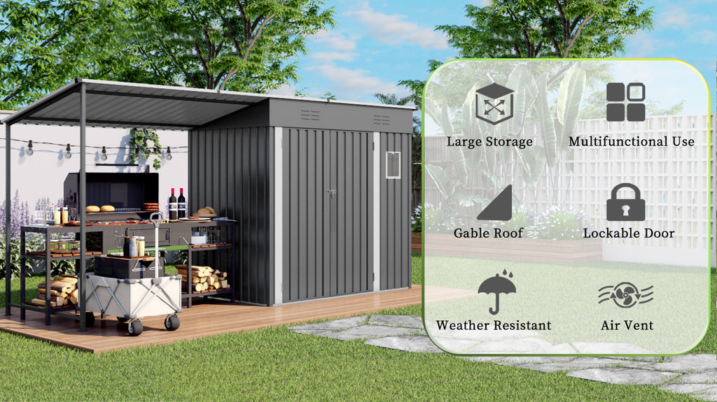 12x4ft Metal Lean to Shed with Open-Sided Pergola