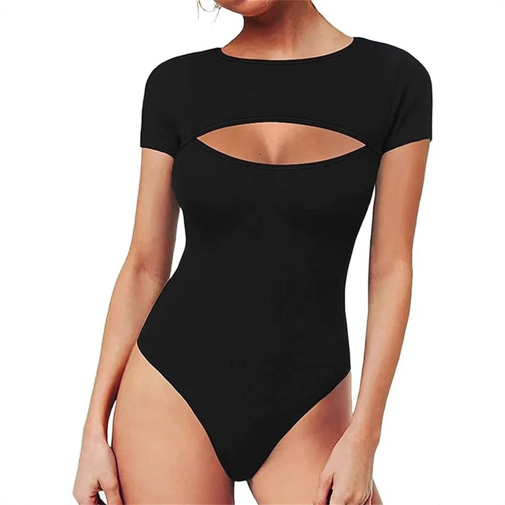Sexy Crew-Neck Front-Cutout Slim-Fit Long-Sleeve Jumpsuit For Women