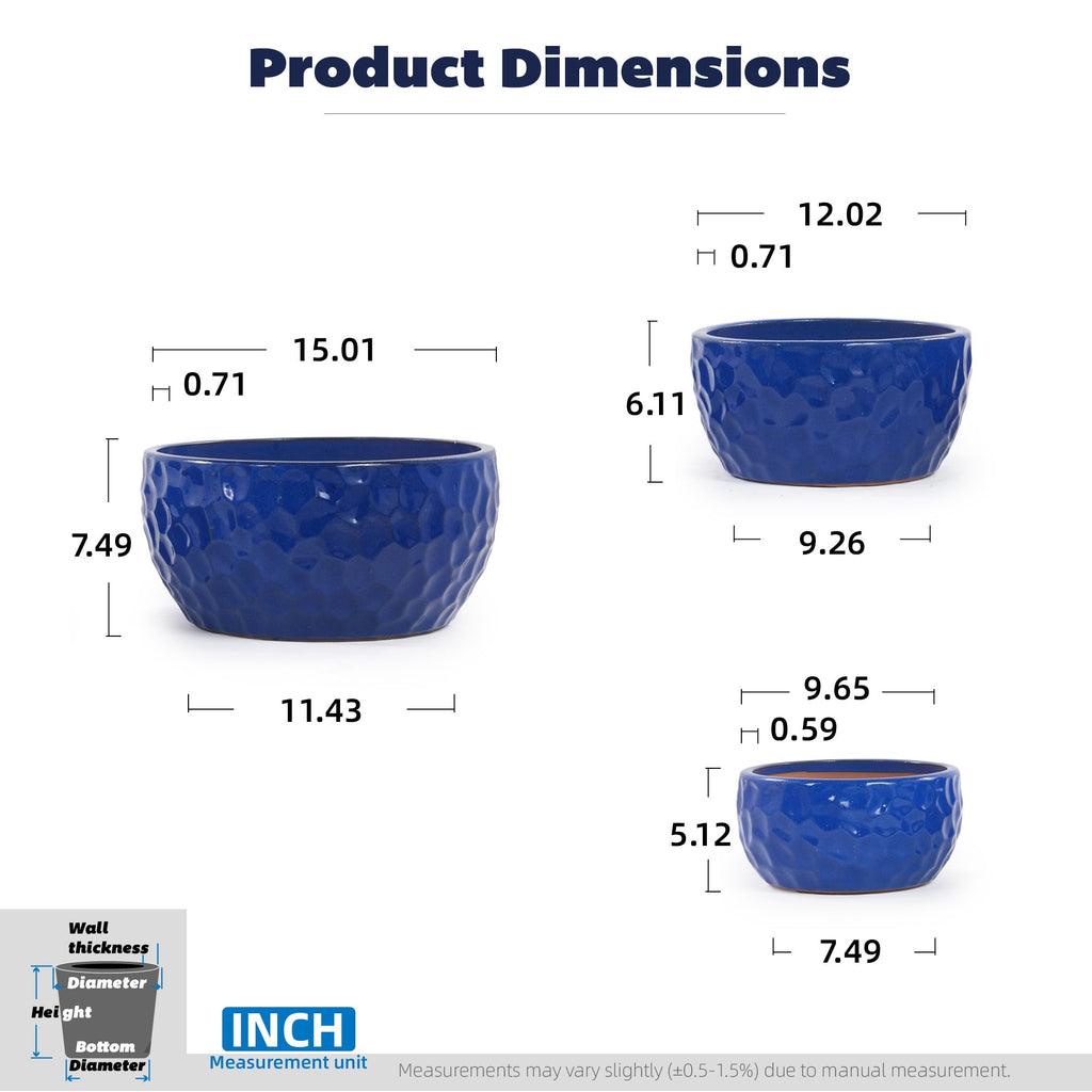 Handmade Ceramic Planter Set of 3 - Cobalt