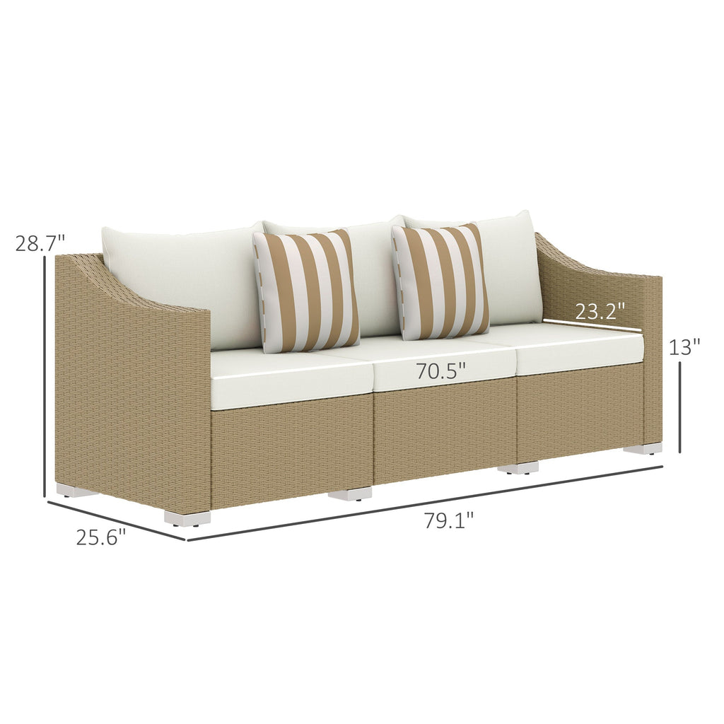 Outdoor Rattan Sofa with Cushions and Throw Pillows