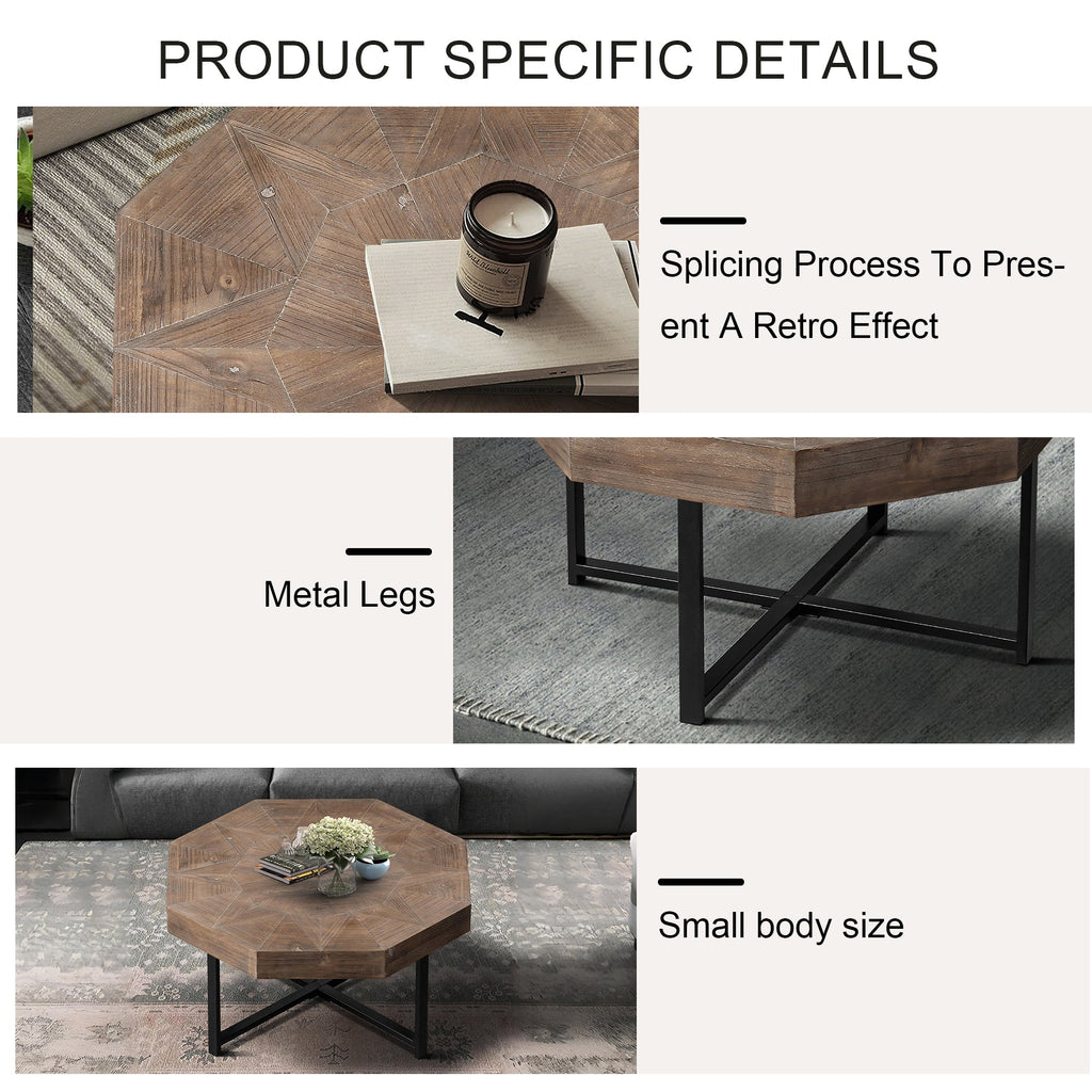Wood Octagonal Vintage Patchwork Craft Farmhouse Coffee Table