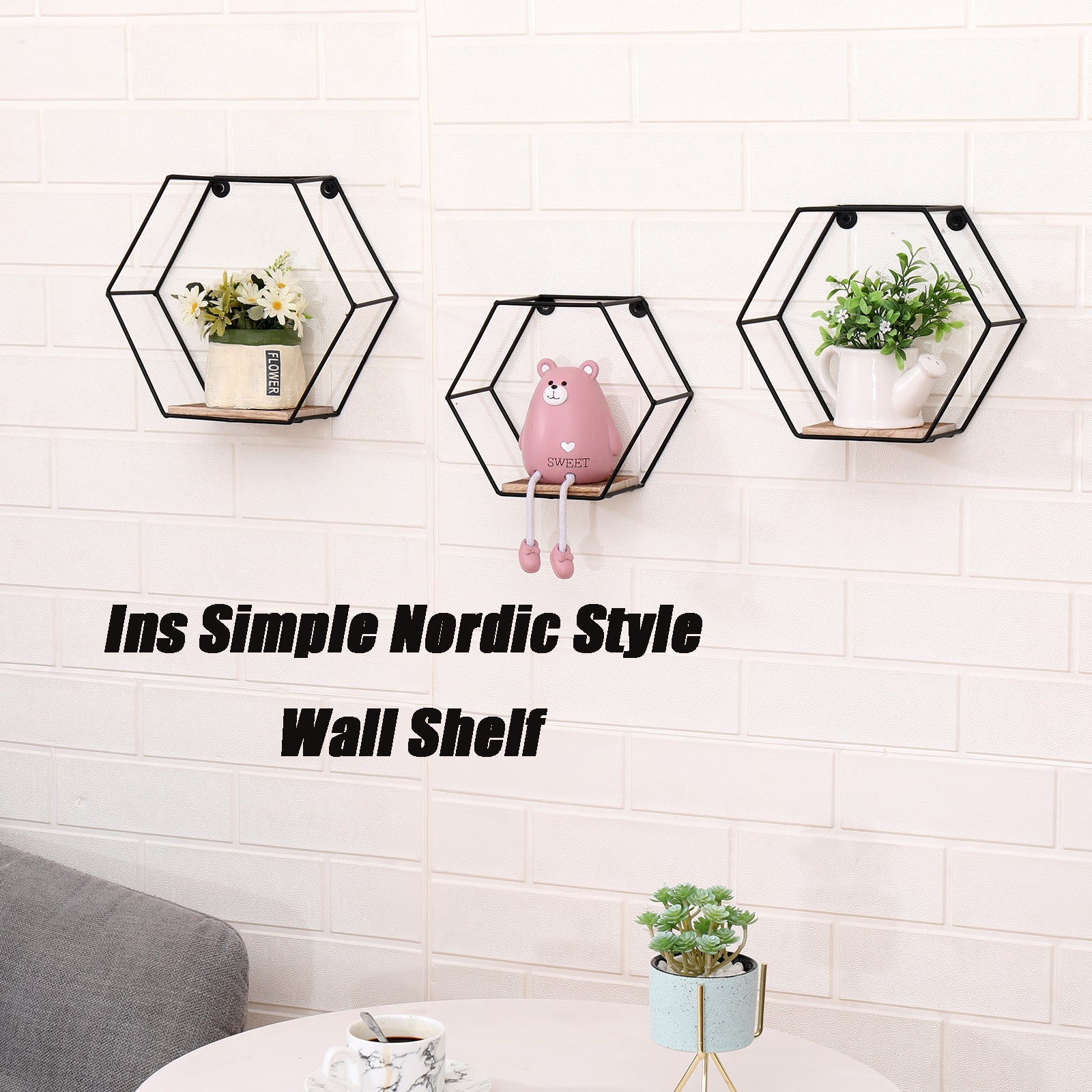 Wall Mounted Hexagonal Floating Shelves