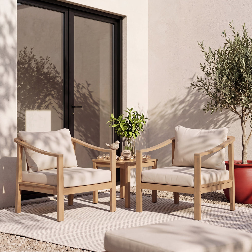 Acacia Wood Patio Furniture Club Chair Set (2)