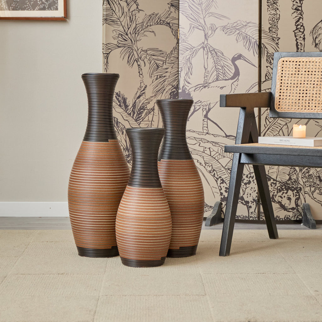 Hand-Woven PVC Rattan Vases Set of 3