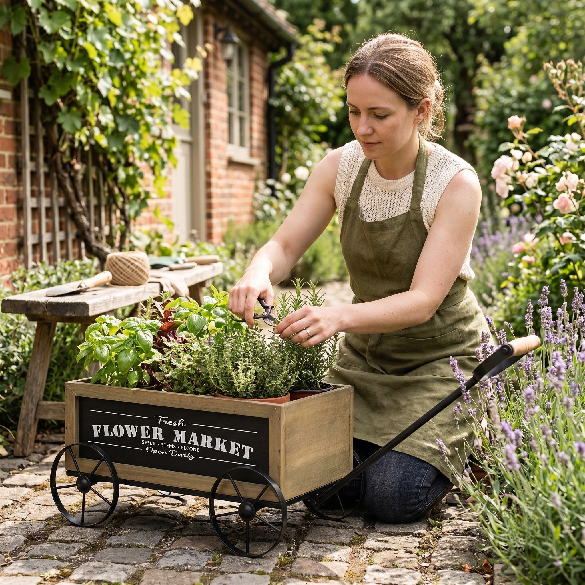 Rustic Wooden Wagon Planter