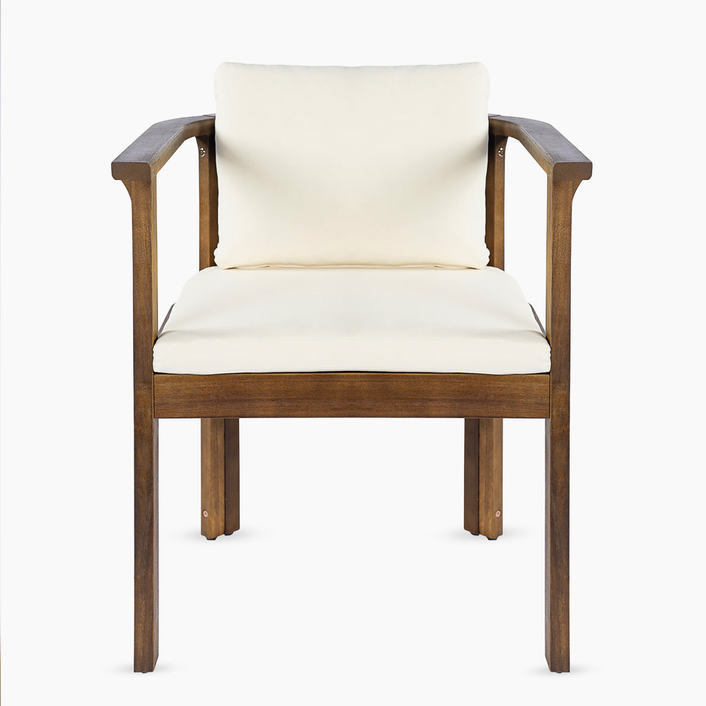 Outdoor Dining Chair Set of 2 with Curved Acacia Wood Arms