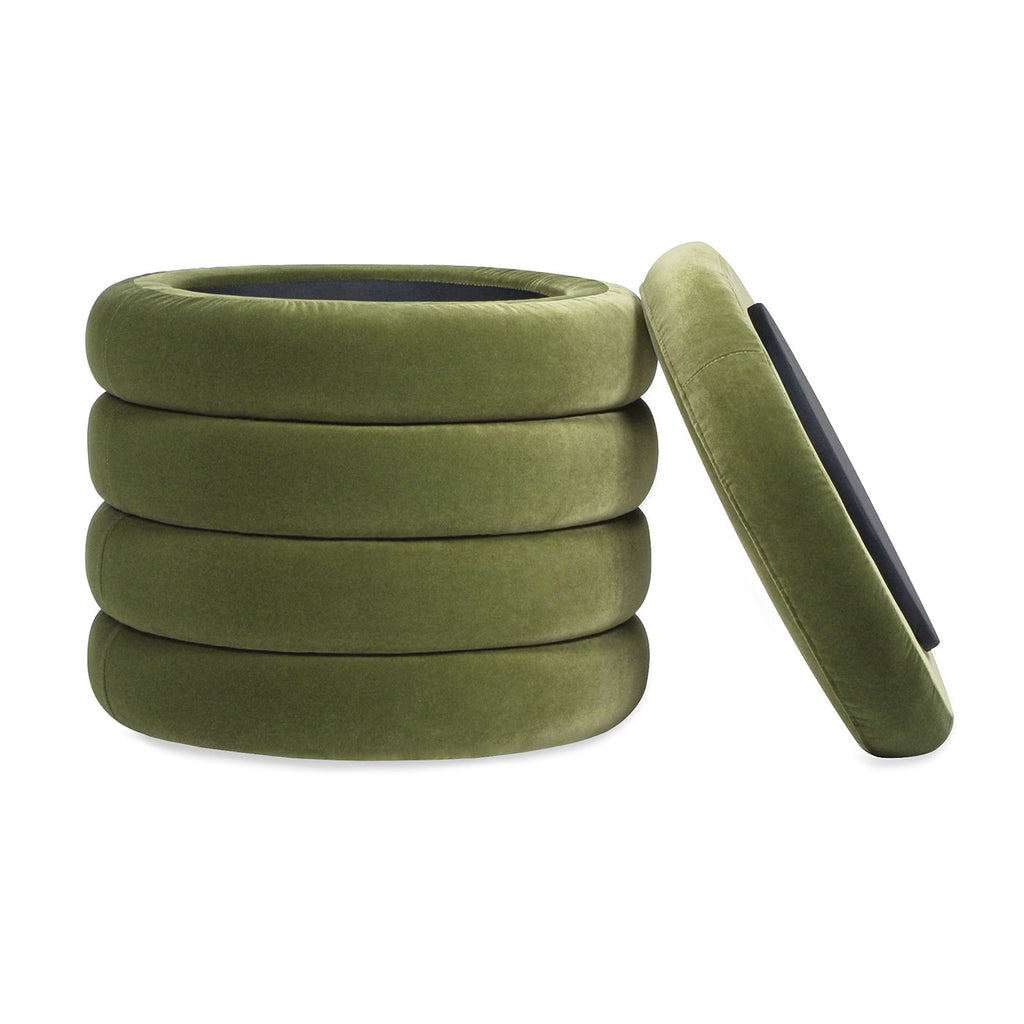Fuji 19" Oversized Round Storage Ottoman, Olive