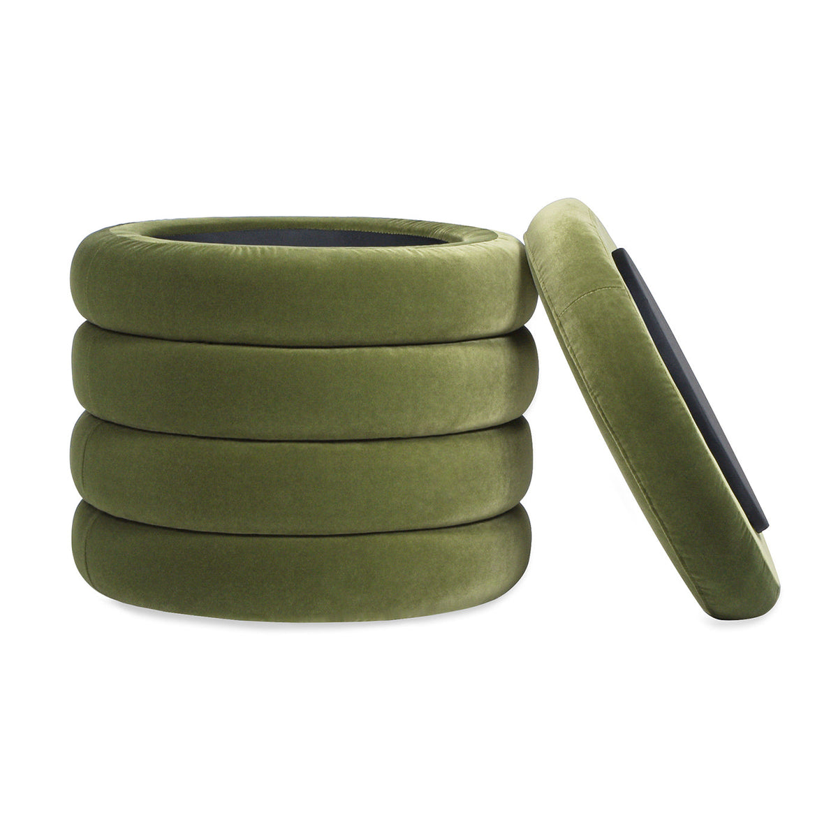 Fuji 19" Oversized Round Storage Ottoman, Olive
