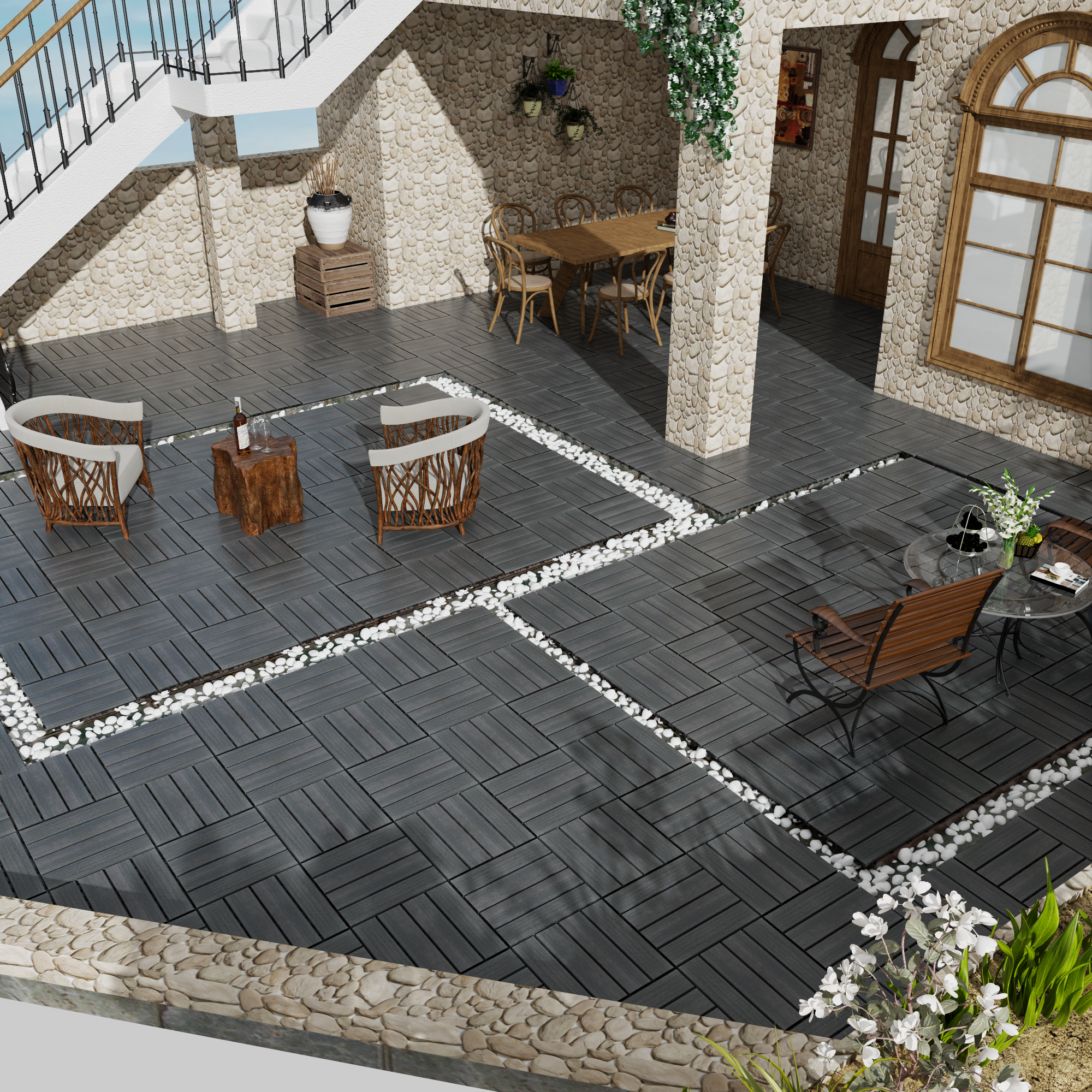 WPC Wood-Plastic Composite Patio Floor Tiles - Pack of 22