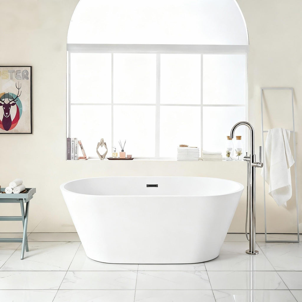 59" Acrylic Freestanding Bathtub, Stand Alone Soaking Tub, Gloss