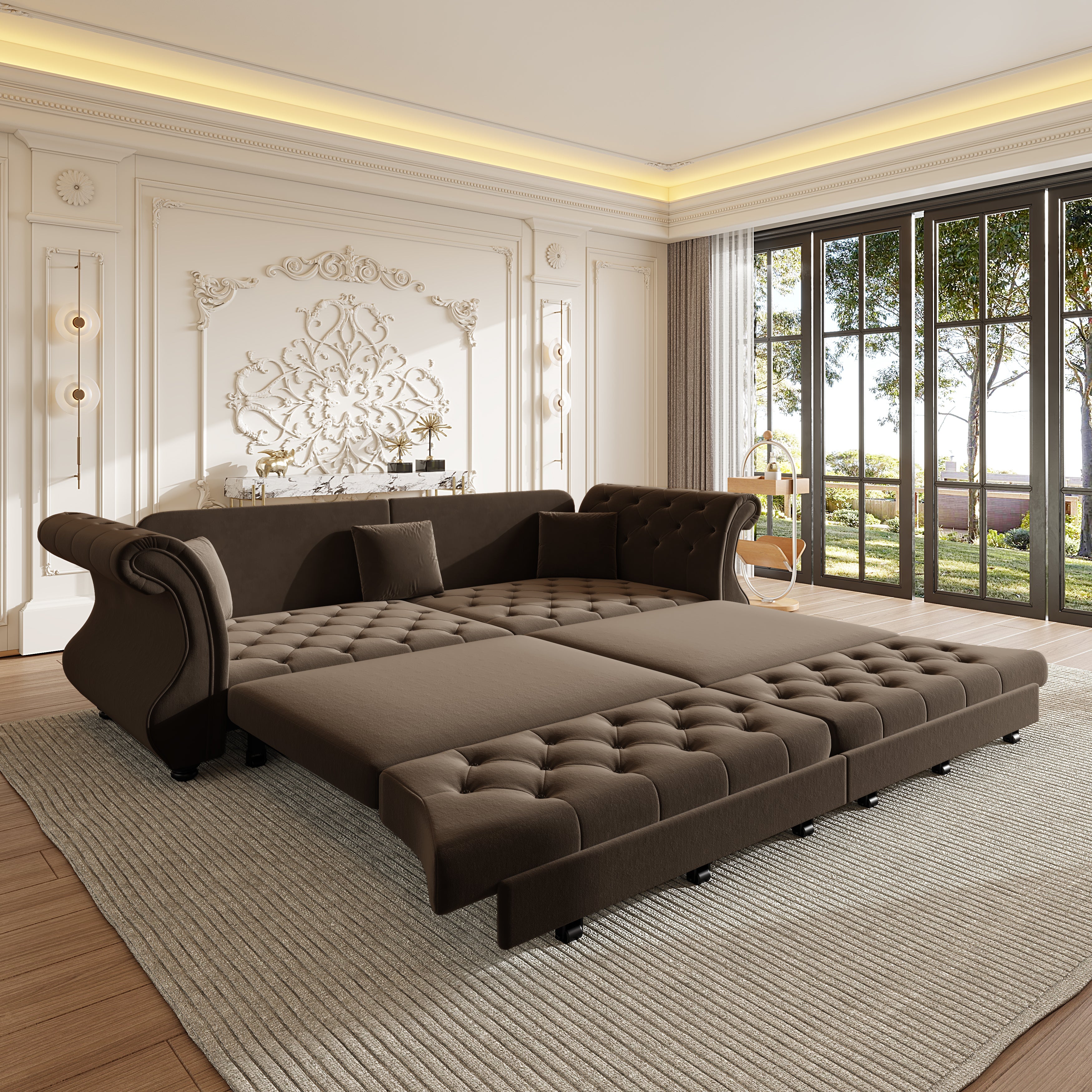 97.6" Oversized Chesterfield Pull Out Sofa Bed