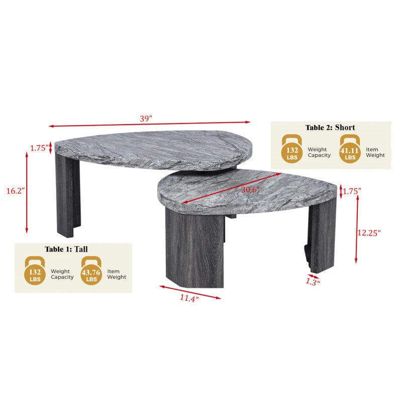 Granite Gray Marble-Look Coffee Table Set