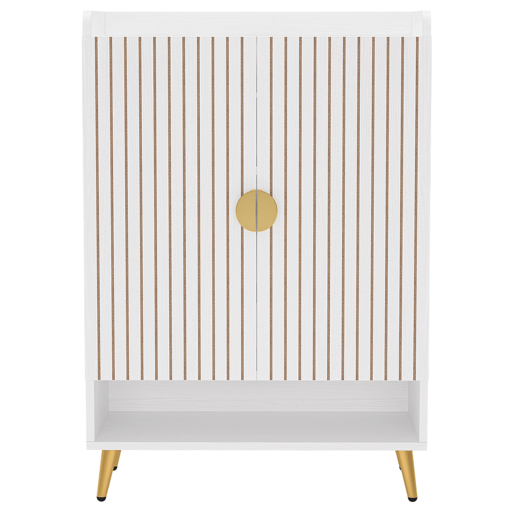 29.6" White and Gold Shoe Cabinet