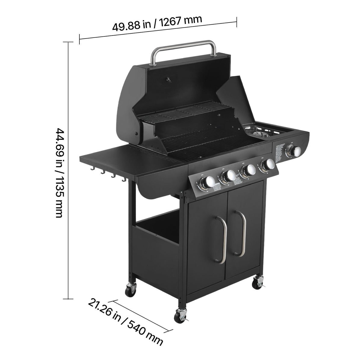 4 Burner Propane Gas Grill with Side Burner