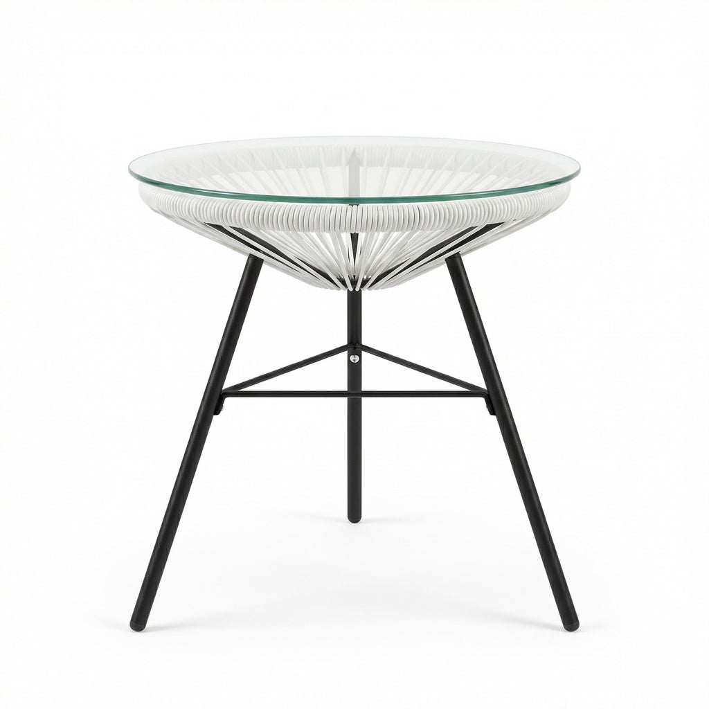 Nusa Outdoor Synthetic Wicker Glass-Top Side Table